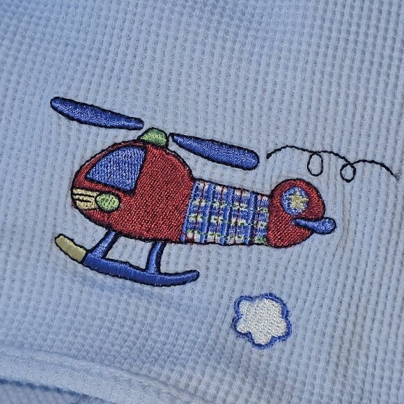 VTG Circo Blue Baby Blanket Helicopter Thermal Embroidered Boy Y2K 2000s Waffle - Picture 3 of 9